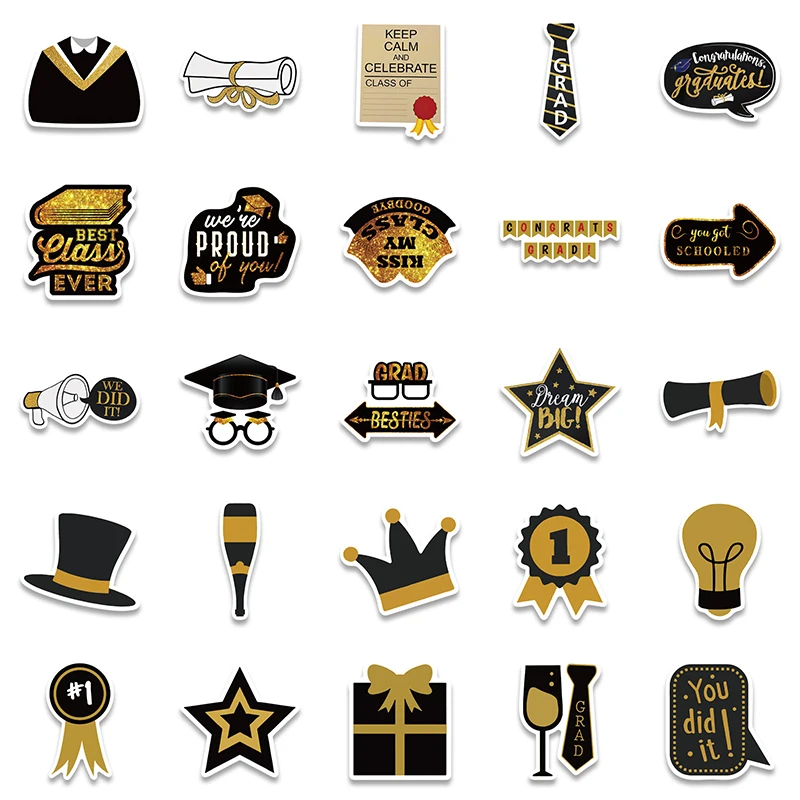52PCS/Set The Graduation Season Stickers Waterproof Stickers for Laptop and Computer Graduation Party Decorative Vinyl Stickers