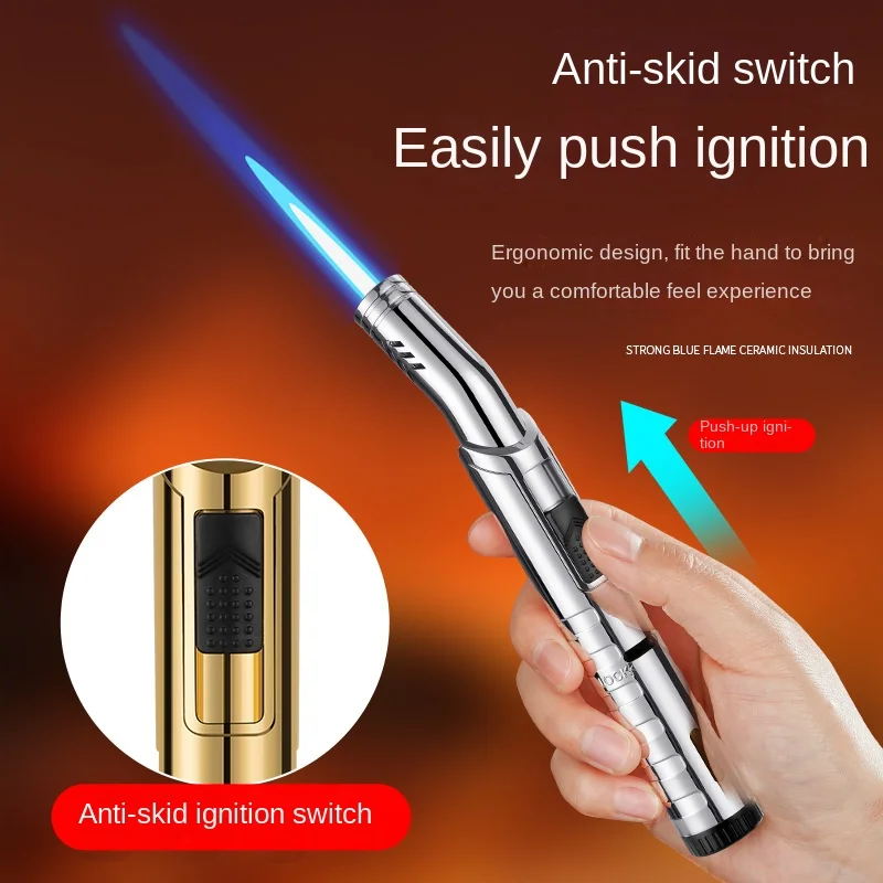 Long-Lasting Creative Mini Inflatable Metal Portable Flame Torch Lighter Simple Cigar Windproof Refillable Cigarette BBQ Logo