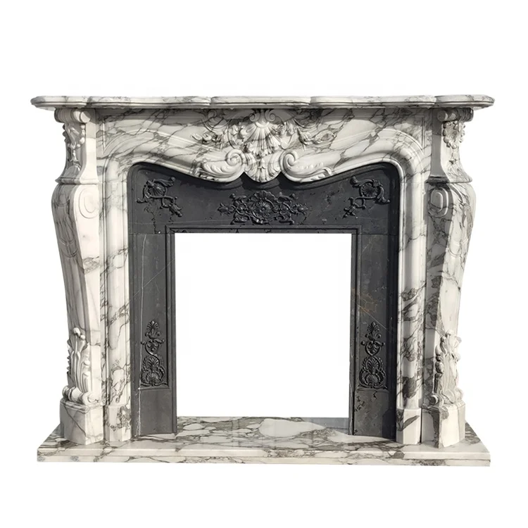 Ready stock marble fireplace mantle french indoor natural stone cream white marble fireplace surround from china