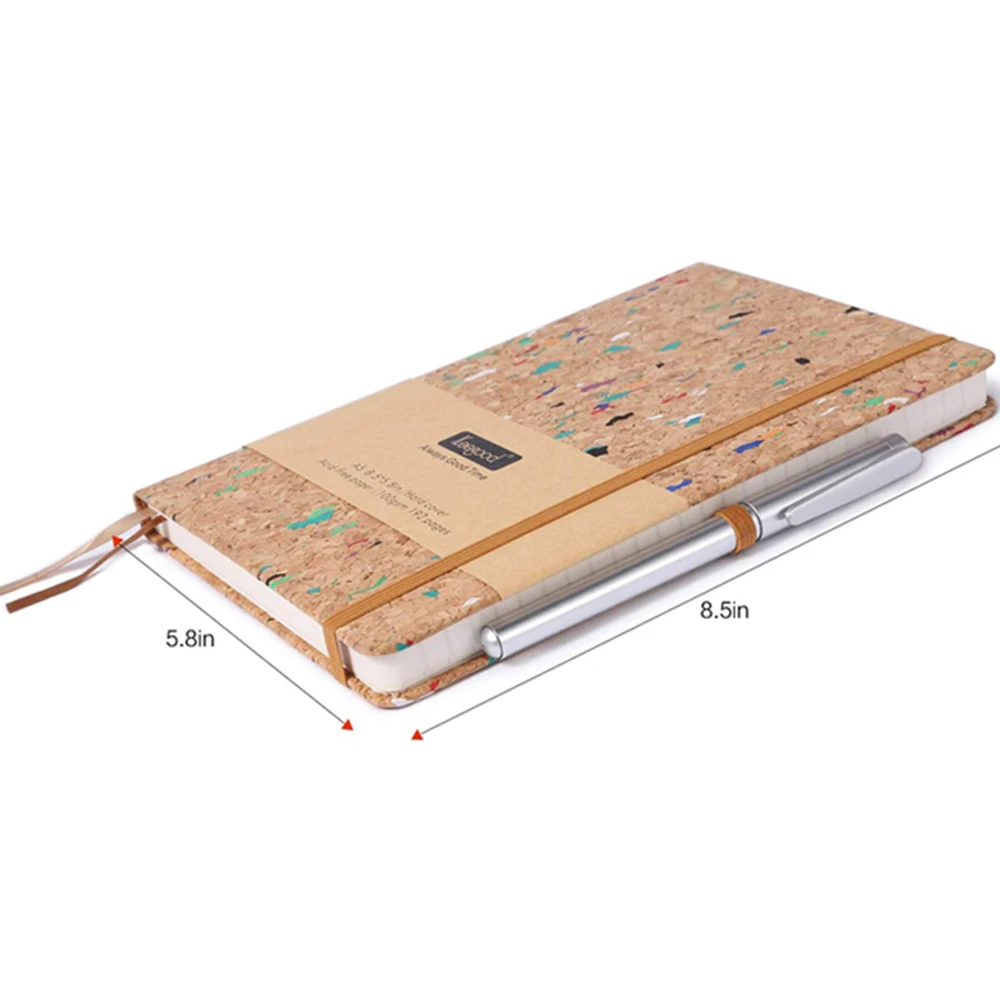 Eco-Friendly A5 Notebook with Cork Cover- Premium Lined Paper- Inner Pocket & Elastic Band
