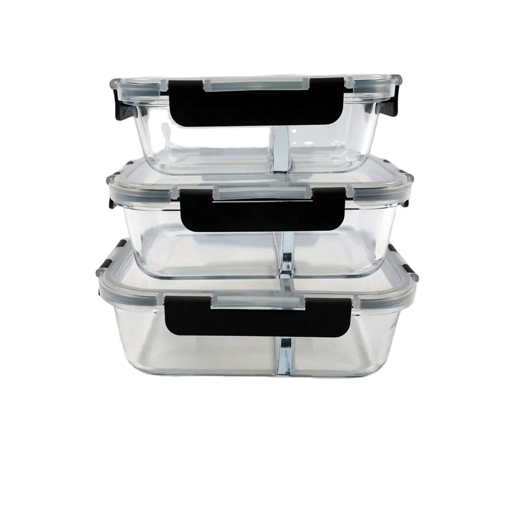 2023 Hot Sale 1040ml Large Capacity rectangle Glass Food Container Oven Safe Bento Lunch Box  With Two Full Compartments