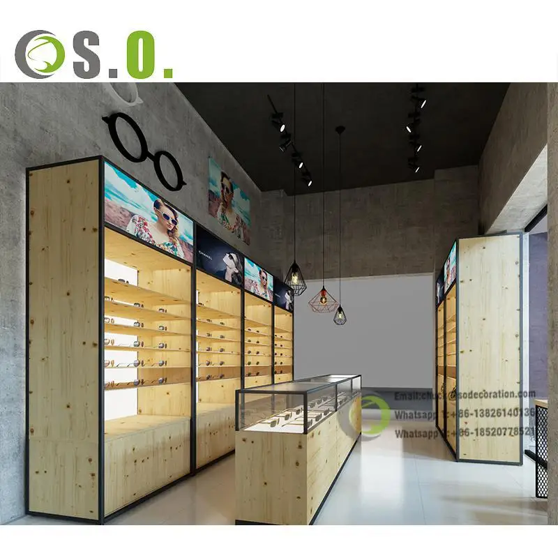 Optical Idea Wooden Shop Decoration Cabinet Spectacle Frame Sunglasses Display Stand Eyewear Store Design