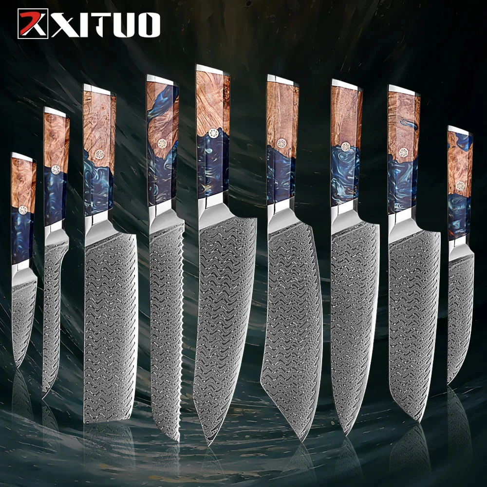 Kiritsuke Knife 67 Layers Japan Damascus VG10 Steel Kitchen Set Gyuto Knife Home Razor Sharp Chef Knife Resin & Wooden Handle
