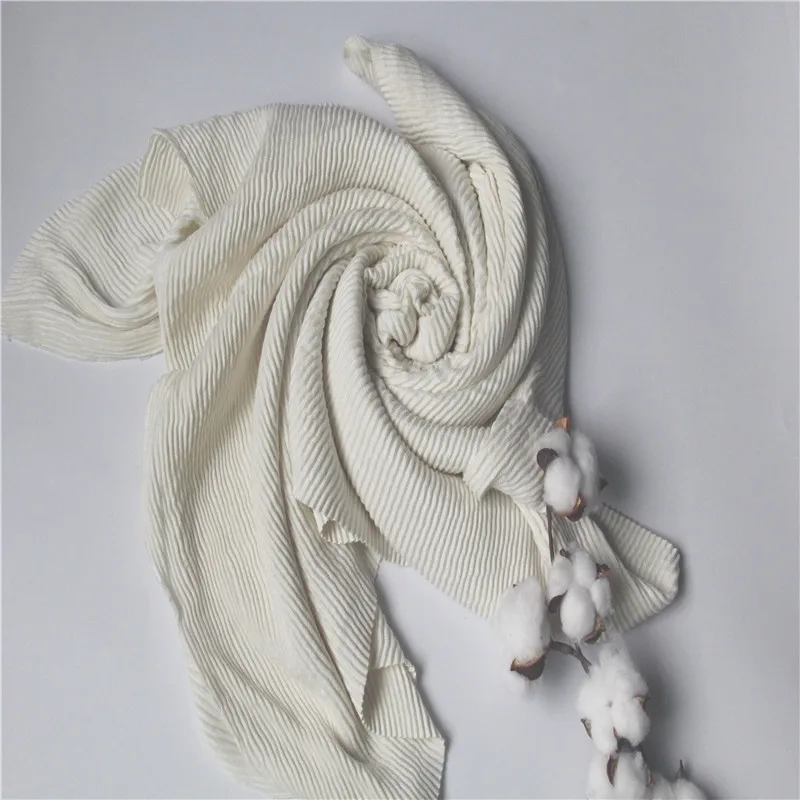 White pleated satin silk hijab Malaysia 100% natural silk crease satin crepe shawl scarf