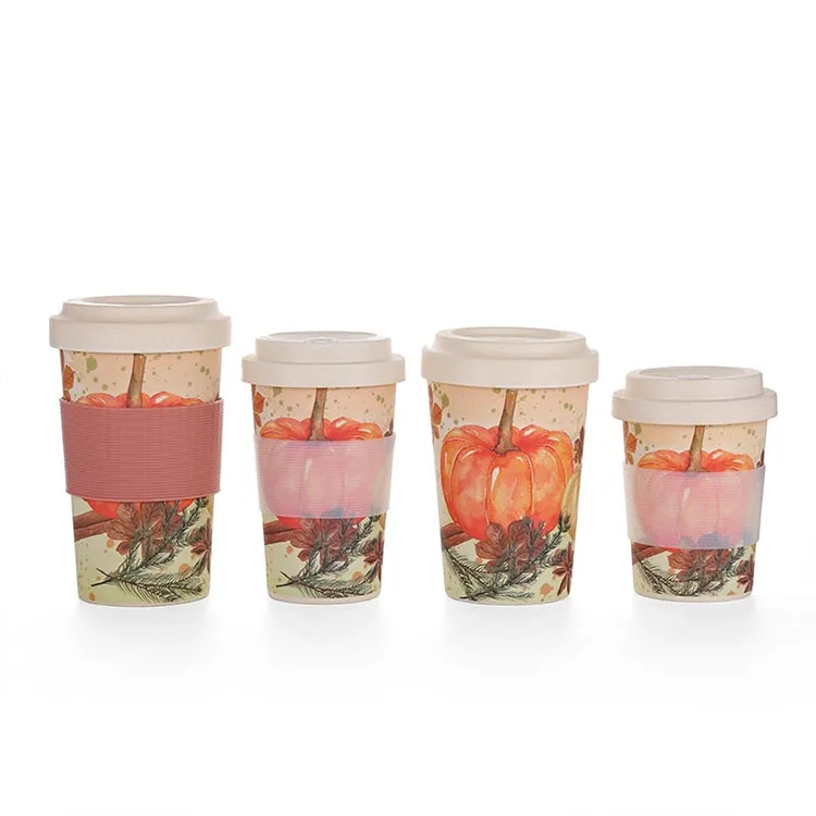 Eco-friendly reusable biodegradable bamboo fiber coffee tea cup with bamboo fiber cup lid