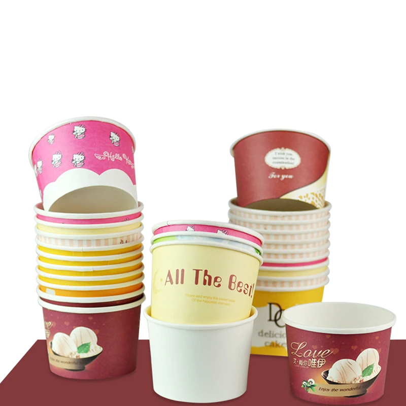 Disposable Ice Cream Cup with Spoon Can Be Customized Patterns Dinner Spoon Spoons Plastic 1000 Pcs with CE / EU Certification