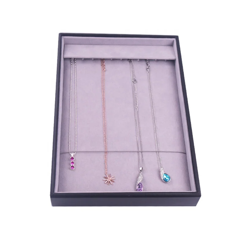
custom logo stackable design light weight wooden necklace jewelry display tray 11 hook velvet inner ST001-N11 