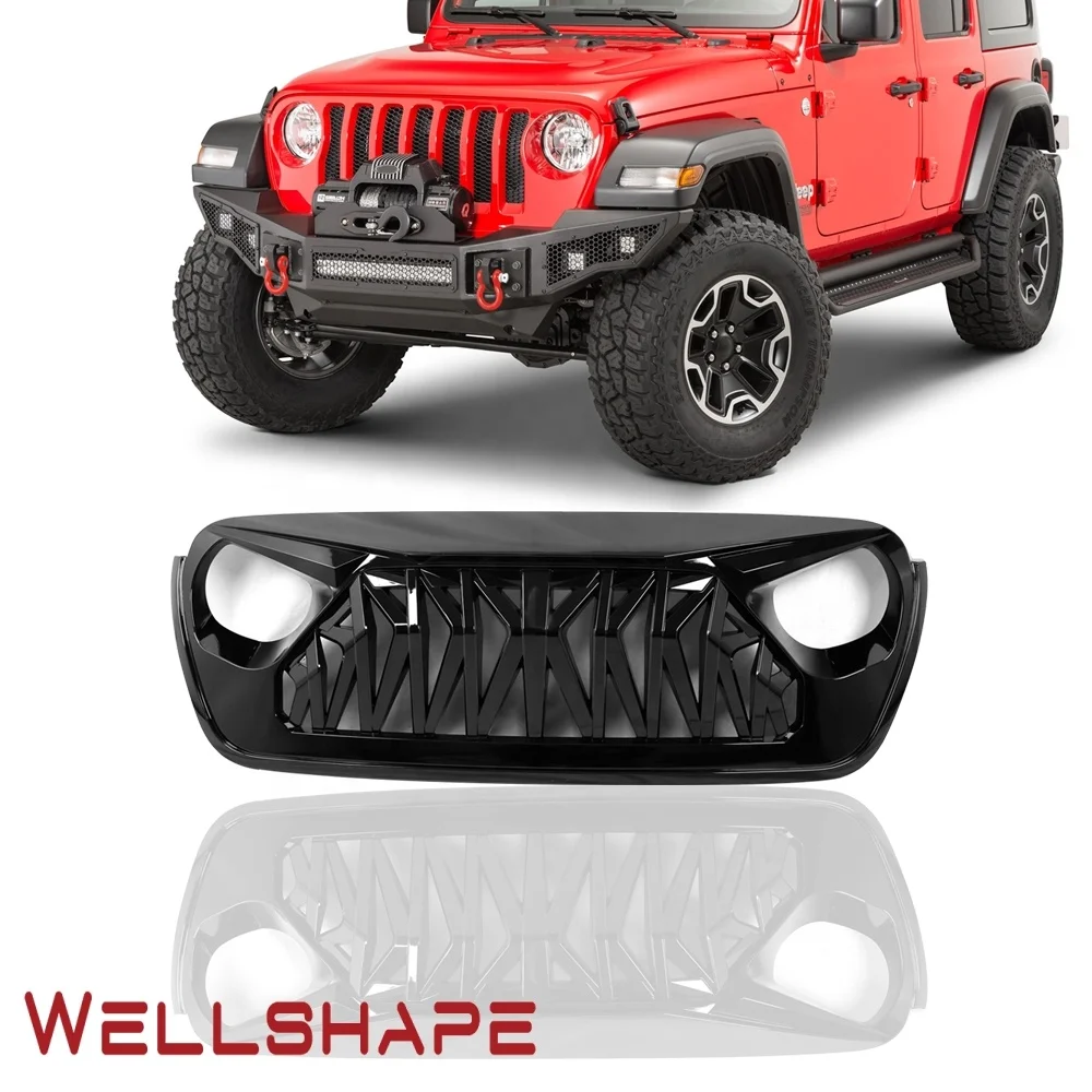 Автомобильная решетка для 2018 2019 Jeep Wrangler JL, передняя решетка для глаз акулы, глянцевая черная решетка