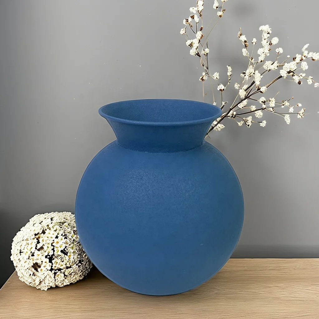 Lander Blue Flower Decoration Table Metal Vase For Home Decor