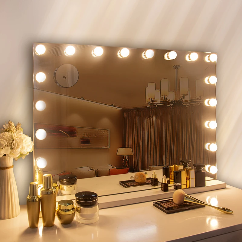 Большое настольное туалетное зеркало для макияжа, голливудское туалетное зеркало с лампочками