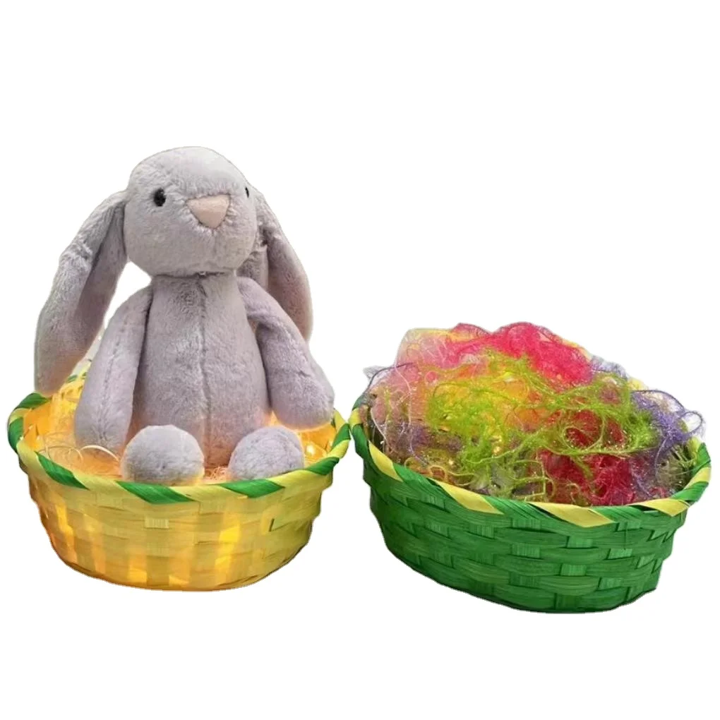 Round Bamboo Gift Basket Christmas Easter Decoration Basket Candy Fruit Snack Packaging With Handle