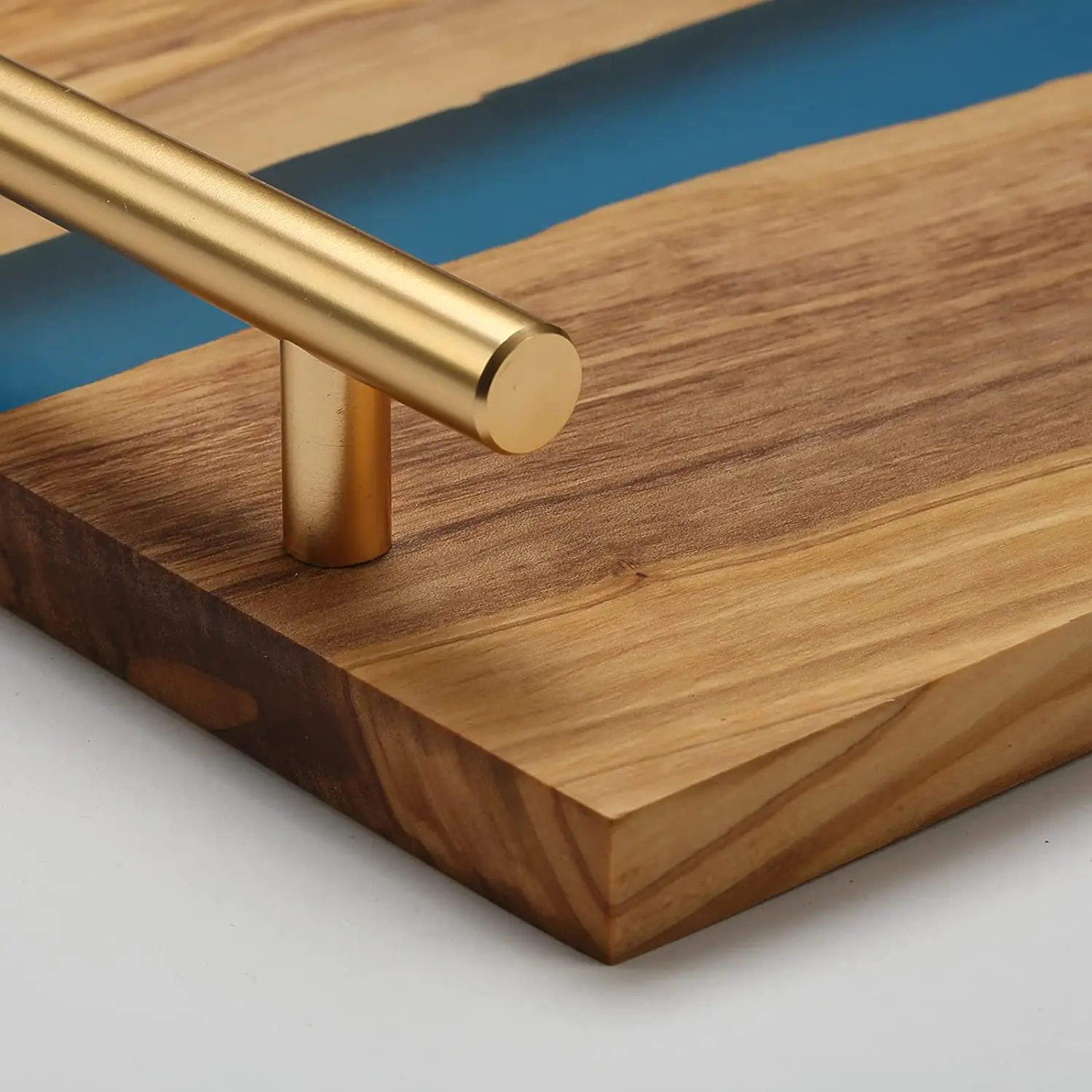 Olive Wood Carved Wood Tray Resin Trays With Gold Handles