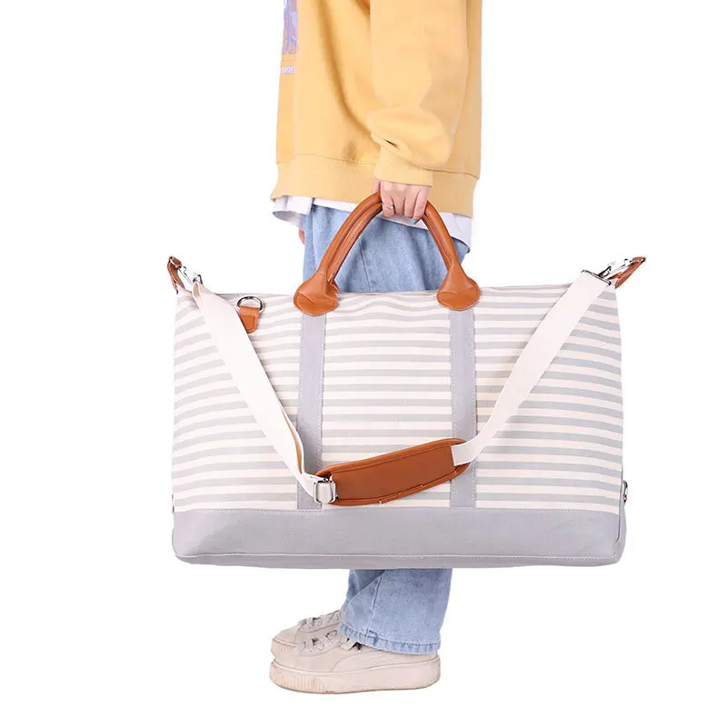 Бесплатная доставка, серая полоска, женская спортивная Холщовая Сумка, оптовая продажа, индивидуальная монограмма, Женская Холщовая Сумка на выходные