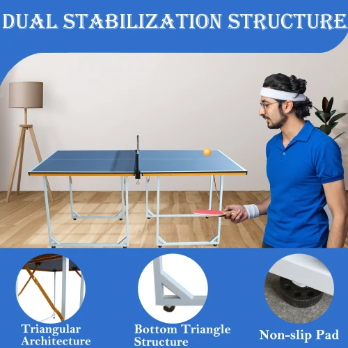 IUNNDS 6ft Mid-Size Table Tennis Table Foldable & Portable Ping Pong Table Set for Indoor & Outdoor Games with Net