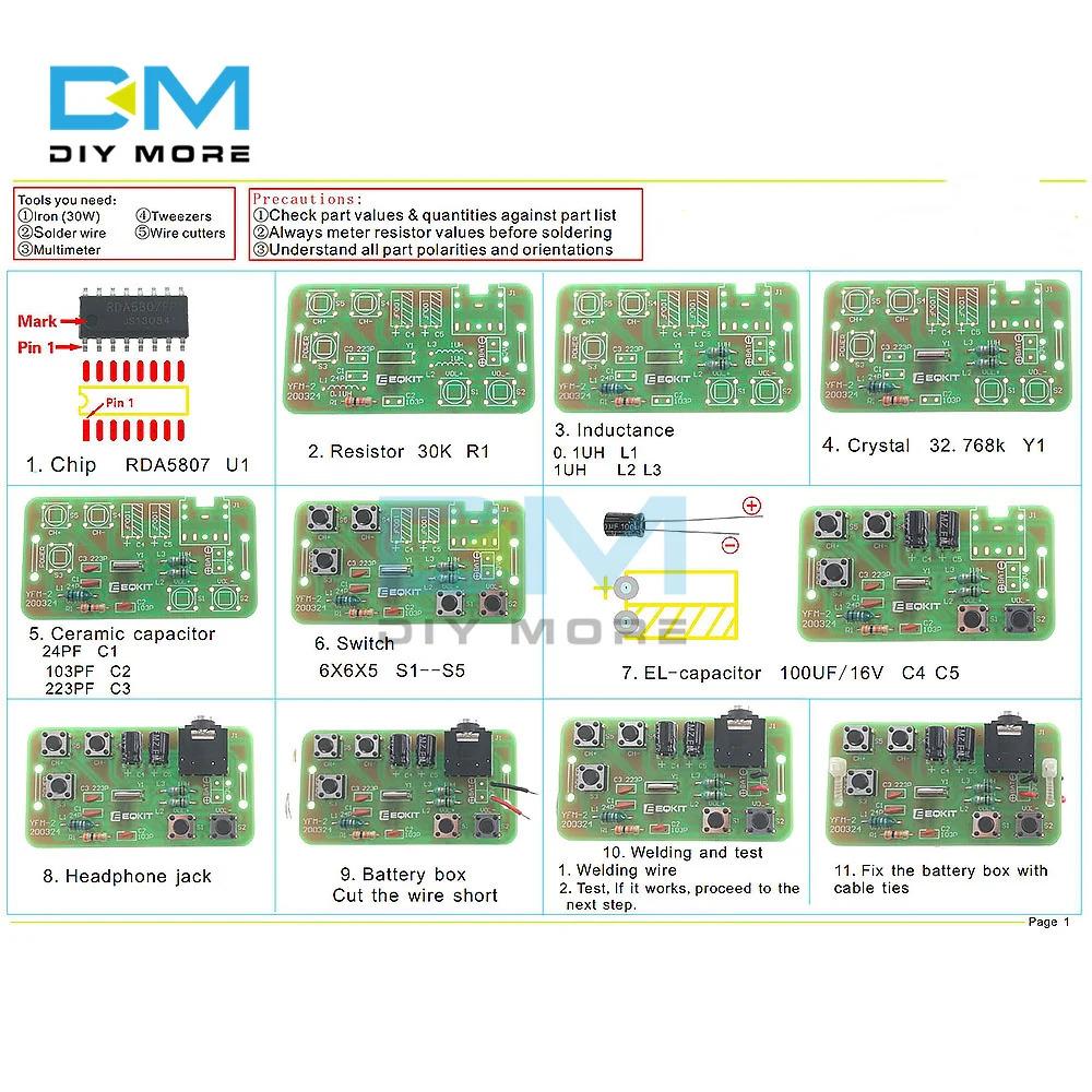 DIY Kit FM Stereo Radio Receiver Module Adjustable 76-108MHz Wireless Receiver DIY Electronic Production Training Welding Skills