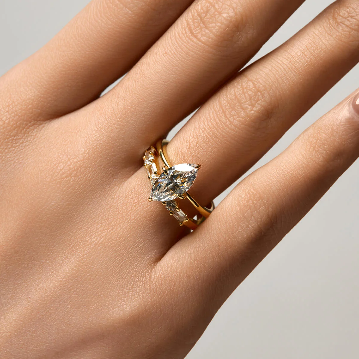 Hot Selling Luxury 14K Gold Marquise Cut Gemstone Band Ring