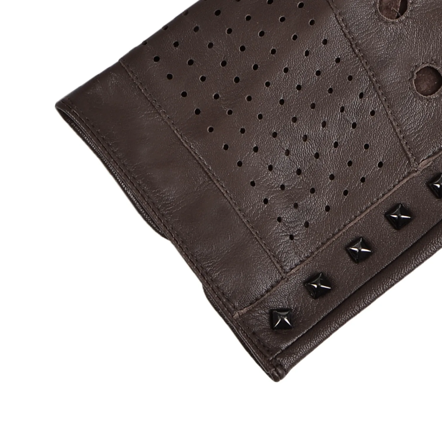 Black Brown Grey Unlined Fashion Studded Mens Fingerless Half Finger Driving Fitness Motorcycle Cycling Leather Gloves