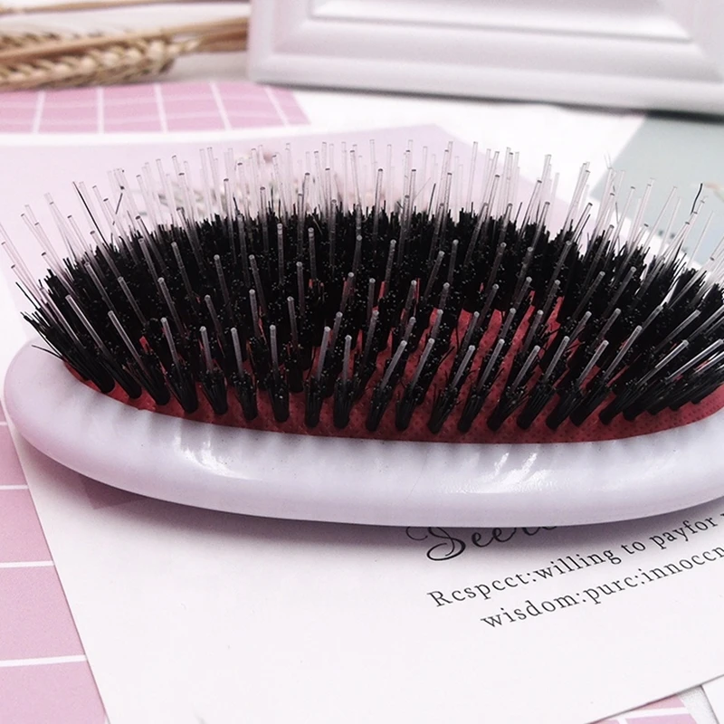 Customized Black Handle Plastic Oval Paddle Massage Scalp Comb Boar Nylon Bristle Detangling Hairbrush Hair Extension Wig Brush