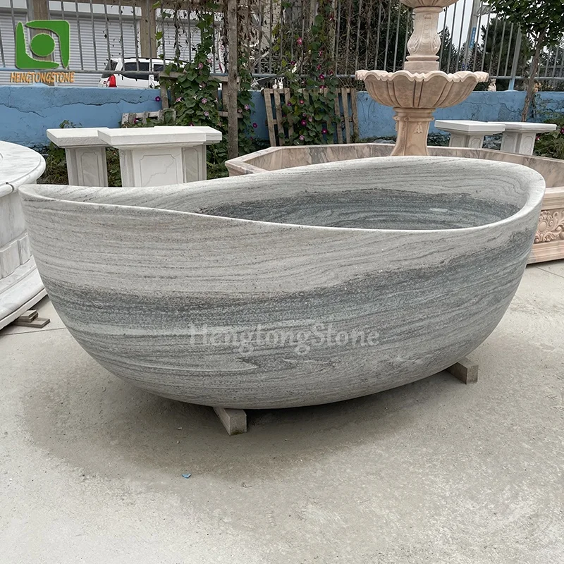 Новый дизайн Серая Мраморная Ванна скульптура каменная отдельно стоящая