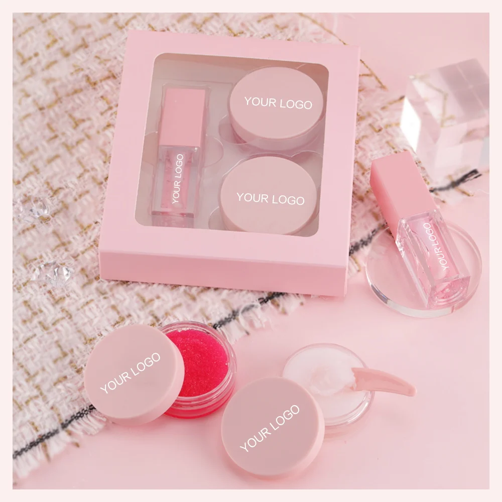 Custom  Exfoliated Lip Scrub And Balm Lip Glaze  OEM Vegan Cruelty Free Lip Care Kit