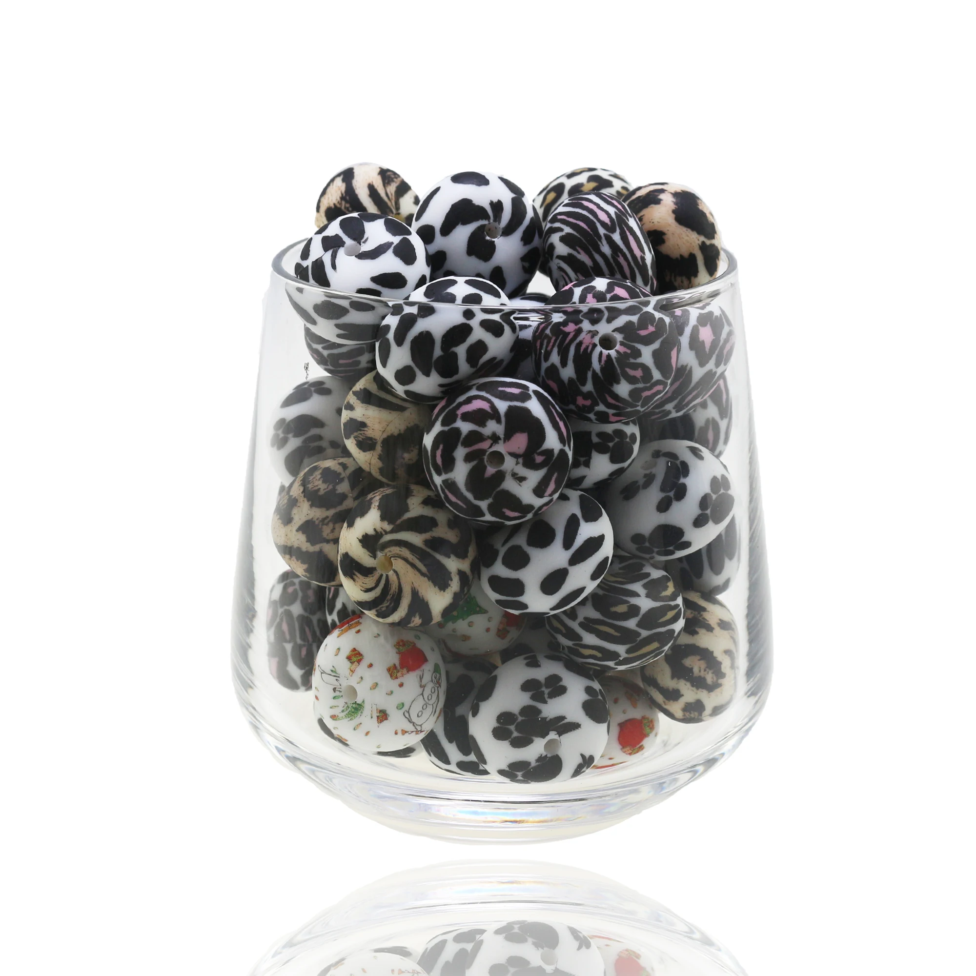 Hot Sell Silicone Leopard Print Abacus 20mm BPA FREE Silicone Baby Teething Beads For Keychain Wholesale Silicone Chew Bead