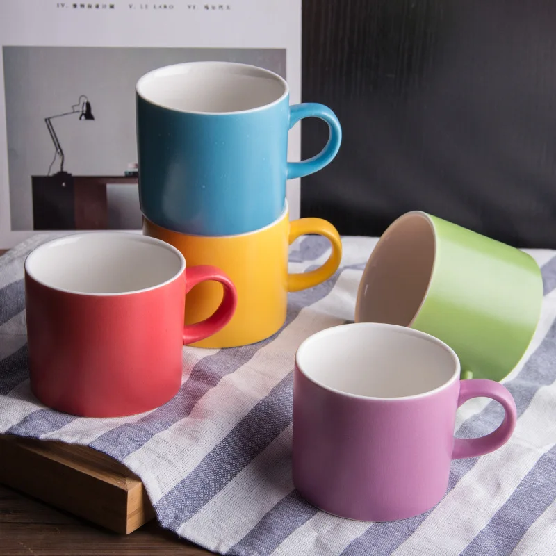 Matte color ceramic candy cups kitchen water coffee mugs kalong hall household ceramic straight cups with custom logo engraved