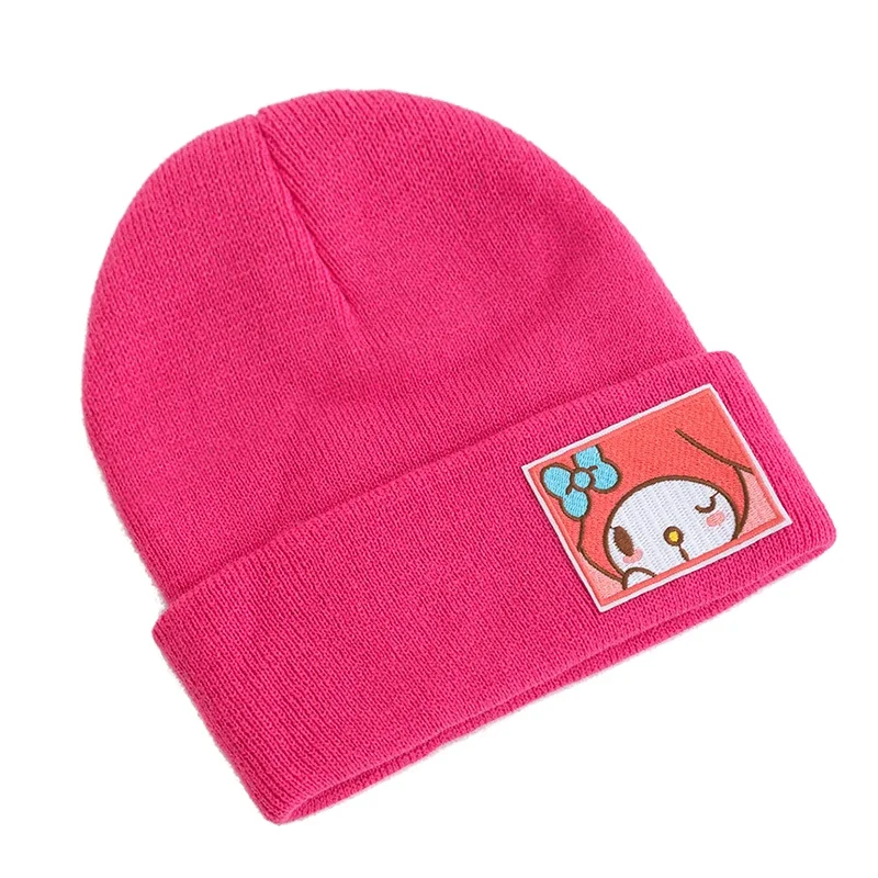 Hot Sale Saniro KT Cat Beanie Hat Candy Color Winter Hat Women Cute Cartoon Cinnamoroll Melody Kuromi Winter Knitted Hat