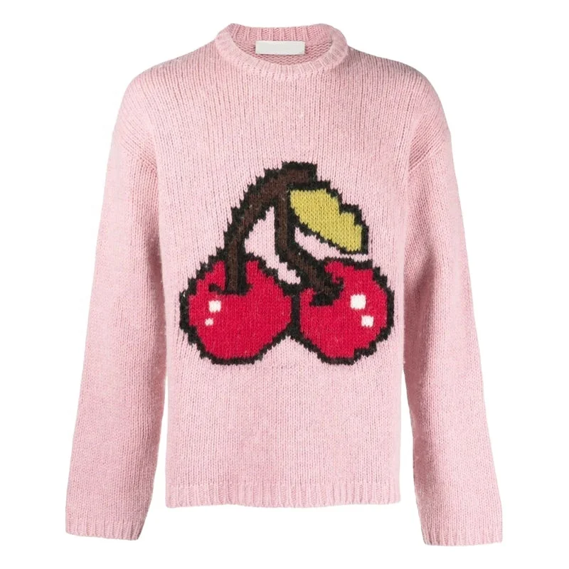 Wholesale Custom Jacquard Logo Wool Blend Soft Men Knit Sweater High-Quality Chunky 7GG Pullover Oversize Crew Neck Fashion