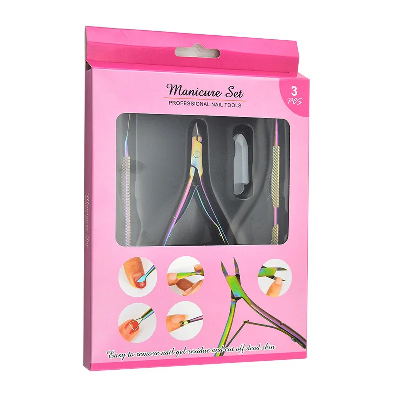 Oem 3pcs/Set Manicure Tool Dead Skin Scissors Cuticle Nippers And Nail Pusher Set