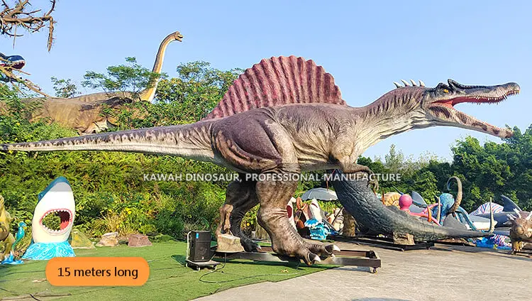 Lifelike Spinosaurus Statue 15 Meters Long Animatronic Dinosaur Spinosaurus Jurassic World Decoration
