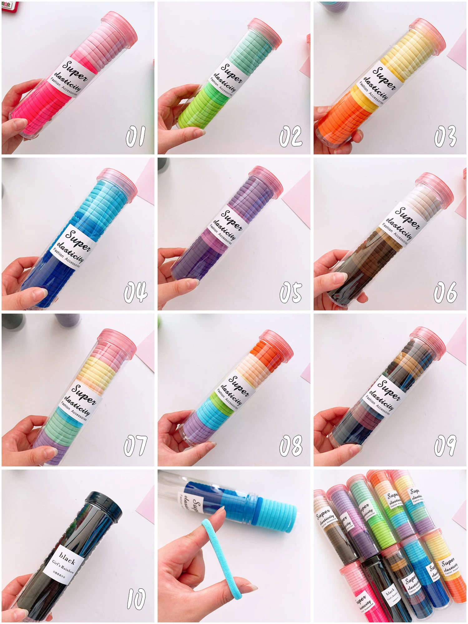 Wholesale Korean 30pcs Simple Design Nylon Seamless Strong Elastic Hair Ties Rope Candy Solid Color Scrunchies For Women Girls