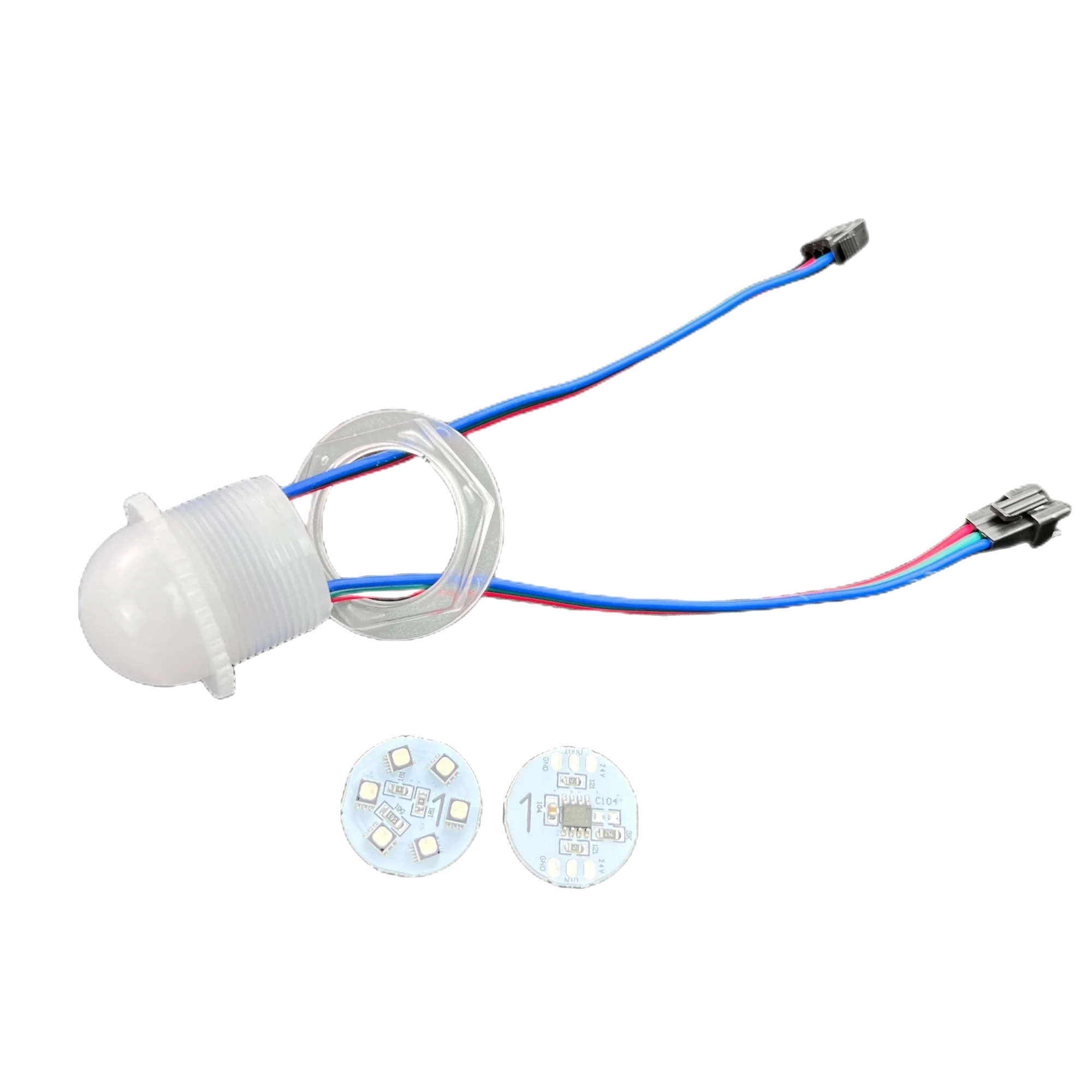 DC24V/1.44W WS2811 Addressable 26mm Diameter LED Pixel Module RGB Full Color;IP68 Rated Frosted Cover 3Pin JST SM Connector