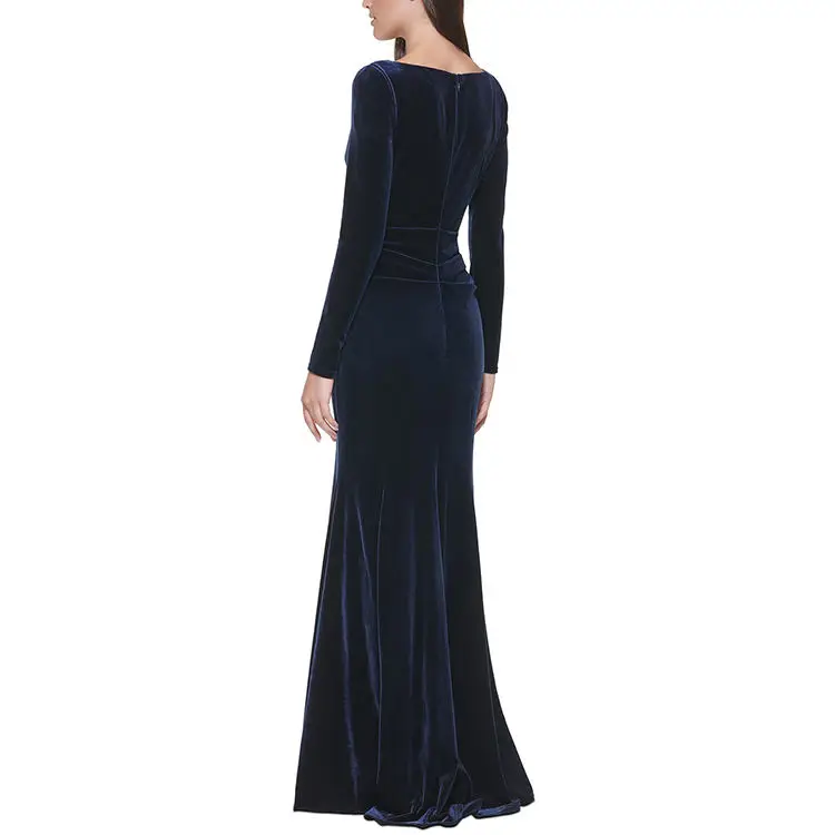 Dress fashion wholesale ladies women clothing formal v neck long velvet dress elegant customized casual dress women evening gown