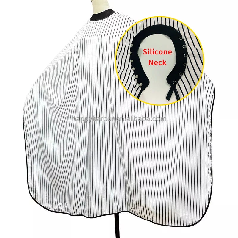 High Quality Hair Cutting Cape Salon New Design Silicone Neck Waterproof Hairdressing Stripe Barber Capes Apron