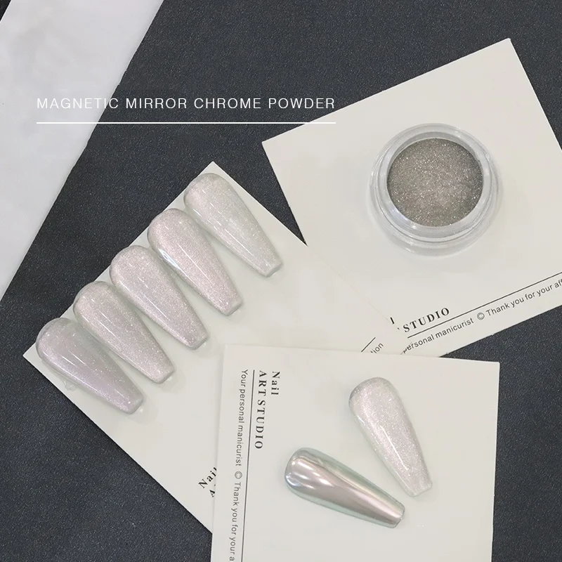2-in-1 Mirror Chrome Pigment Cat Eye Magic Mirror Powder 8 Colors Glitter Dust Pigment Nail Art Decoration DIY
