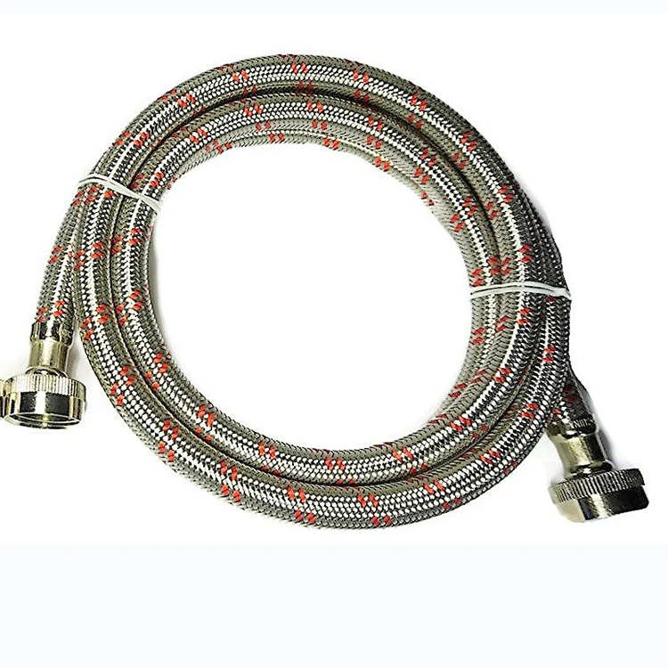 Premium Stainless Steel Washing Machine Hoses, 4 Ft Burst Proof Red and Blue Striped Water Connection Inlet
