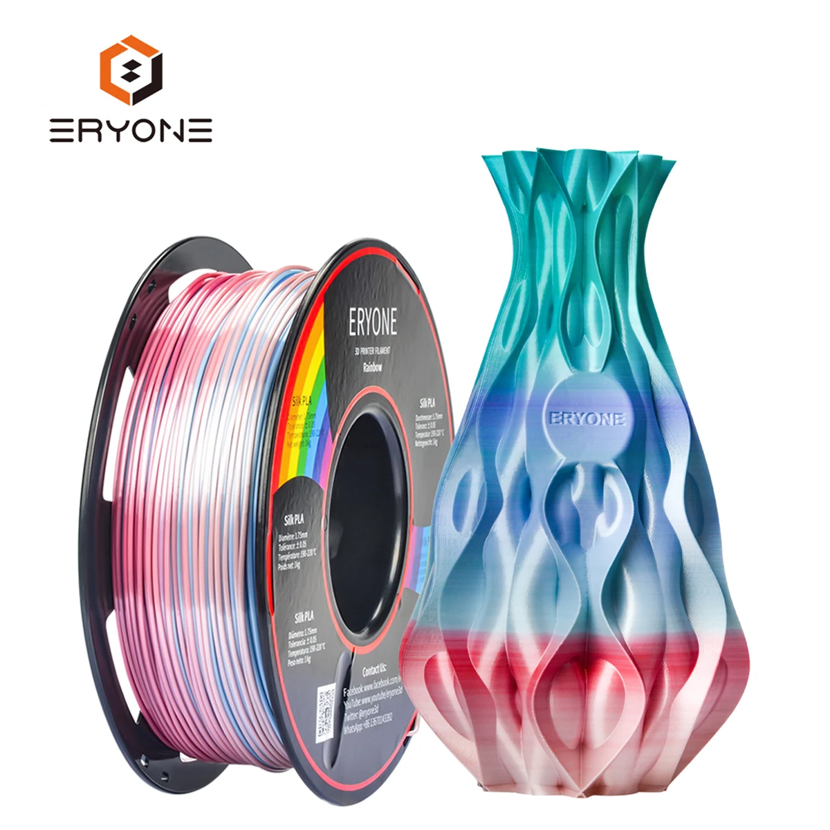 3D Rainbow Pla Eryone 1.75mm Multicolor PLA For FDM 3D Printer High Quality Rainbow Color Filament