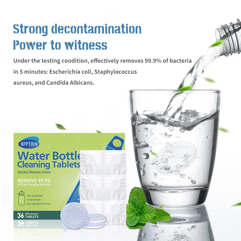 Mint Water Bottle Cleaning Tablets Effective  Eco-Friendly Non-Toxic Biodegradable Odor Eliminator Reusable Bottles