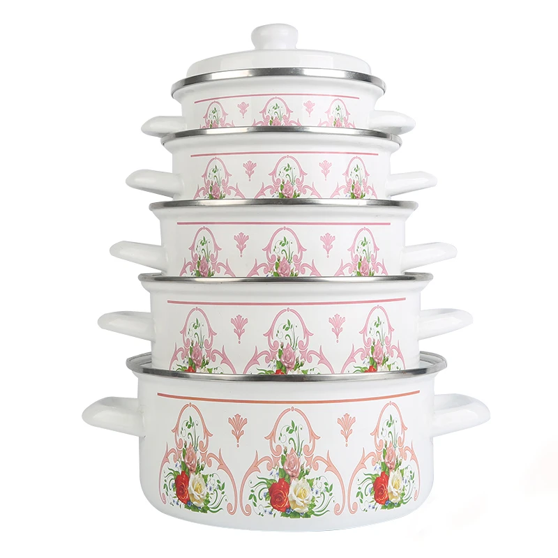 Набор эмалированных кастрюль с различным принтом, посуда, 10 см/11 см/12 см в высоту, набор эмалированных кастрюль