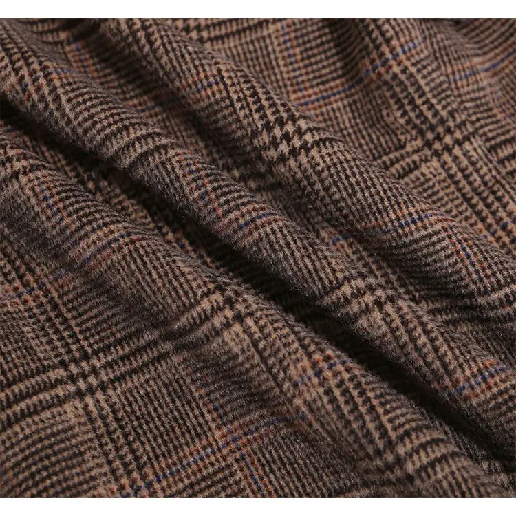 Elegant Coffee Checkered Women Blazer Winter Plaid Jacket Woolen Women's Coat Ladies Blazer Woven 100% Polyester Breathable