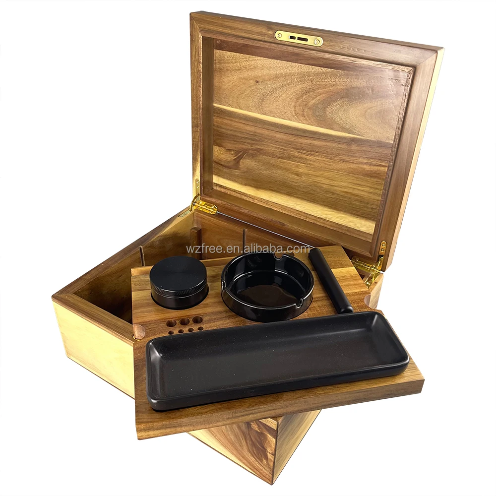 Customized Luxury Natural Wooden Cigarette Tobacco Storage Gift Box Vintage Spanish Cigar Box Handmade Lock Box