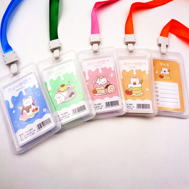 Fashionable Business Card Holder Retractable Waterproof PP Plastic ID Badge with Lanyard Candy Pattern