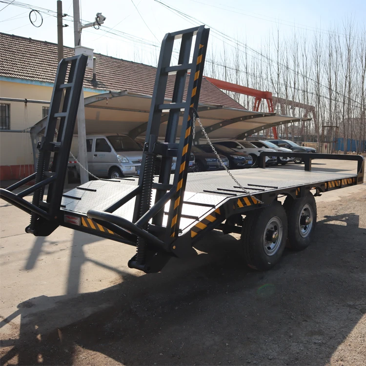 6 ton excavator trailer tandem axles flatbed trailer with ramp
