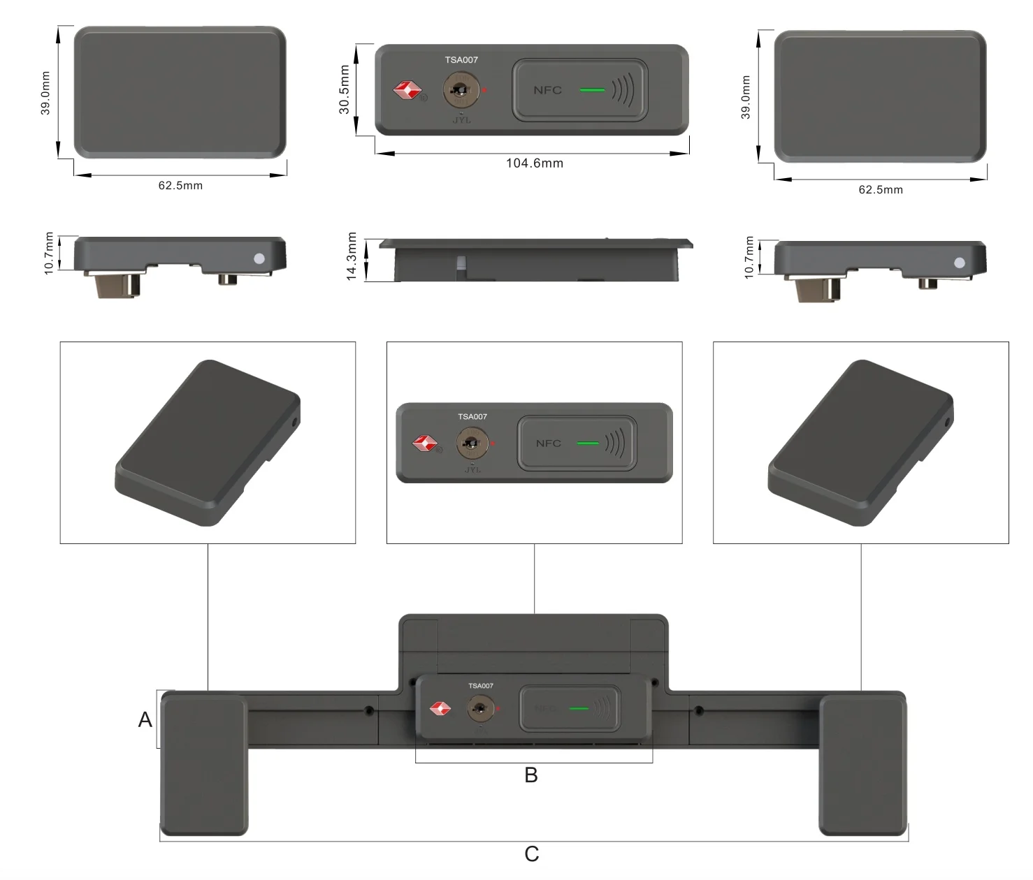JY-D912 JYL Hot Sale Central Control TSA Combination NFC Contactless Latch Lock Security For PC PP Aluminum Frame Travel Luggage