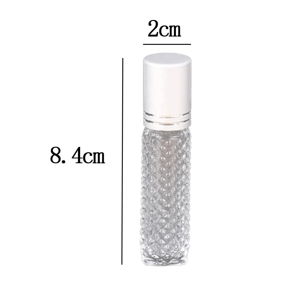 Diamond Shape 10ml Glass Roller Bottles For Essential Oils With Plastic Roller Ball Empty Refillable Clear Bottle