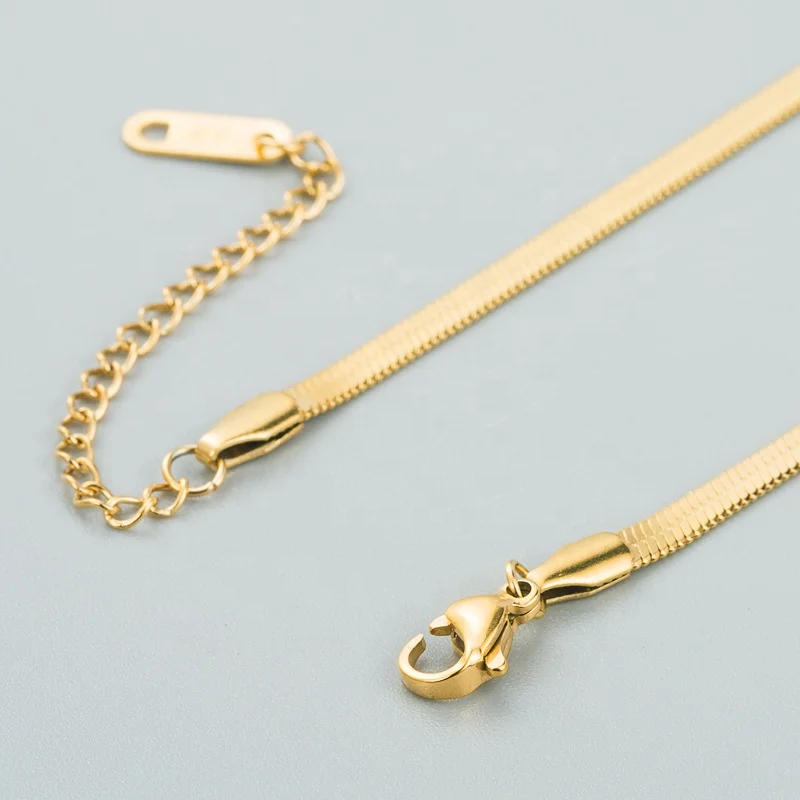 Hot Flat Snake Chain Herringbone Chain Choker Necklace 18K Gold Plated Stainless Steel Chain Bohemia Turquoise Necklace