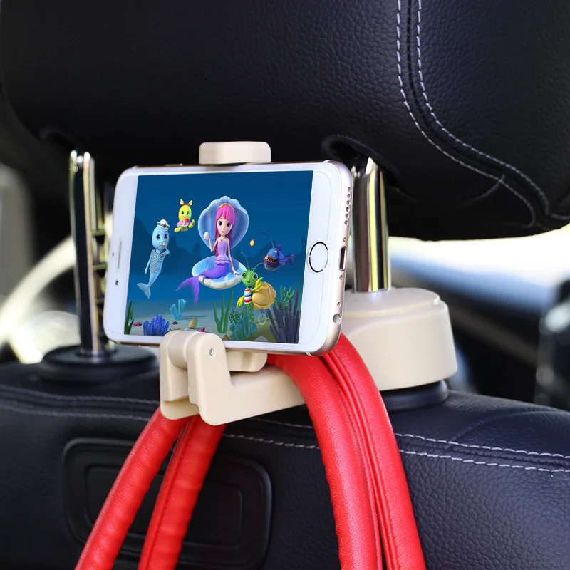 Hot selling 2 in 1 universal portable car seatback hook mount mobile phone holder