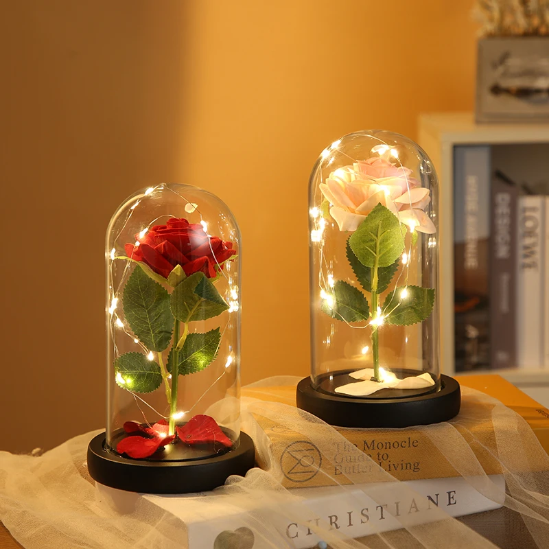 День Святого Валентина, розовое стекло, купольное украшение, хит продаж, подарки, теплый свет, стеклянный купол, пластиковая основа, цветы, стеклянный купол