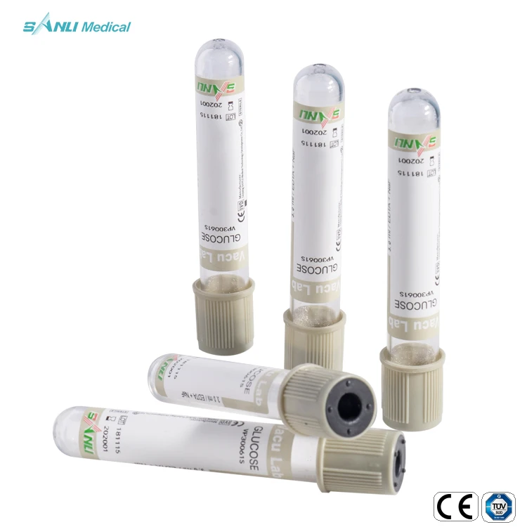 CE quality edta na2 plasma glucose vacuum blood collection test tube oxalate 2ml 13*75 mm grey cap