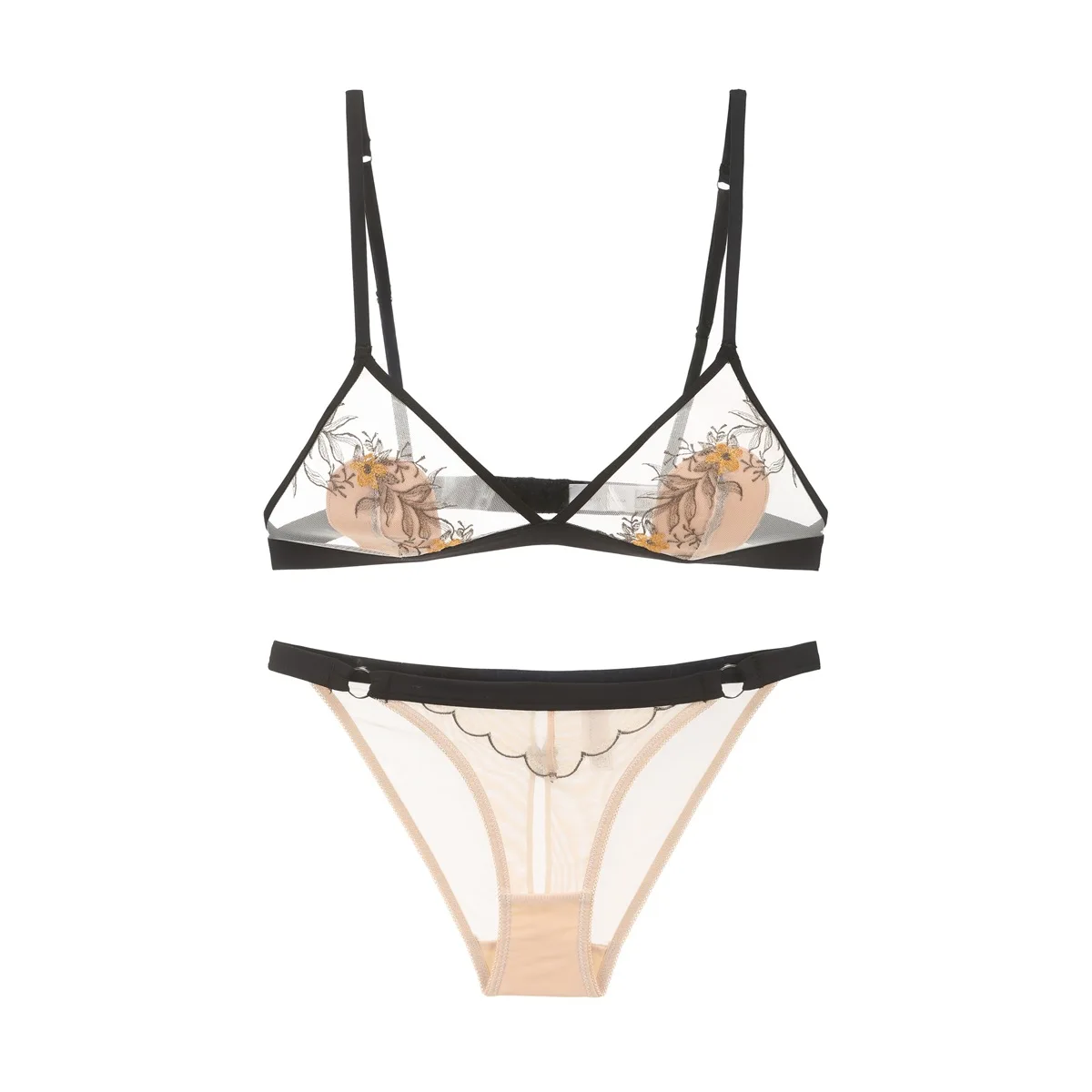New French Embroidered Triangle Cup Bra Sets No Steel Ring Ladies Sexy See Through Bra and Panties Set